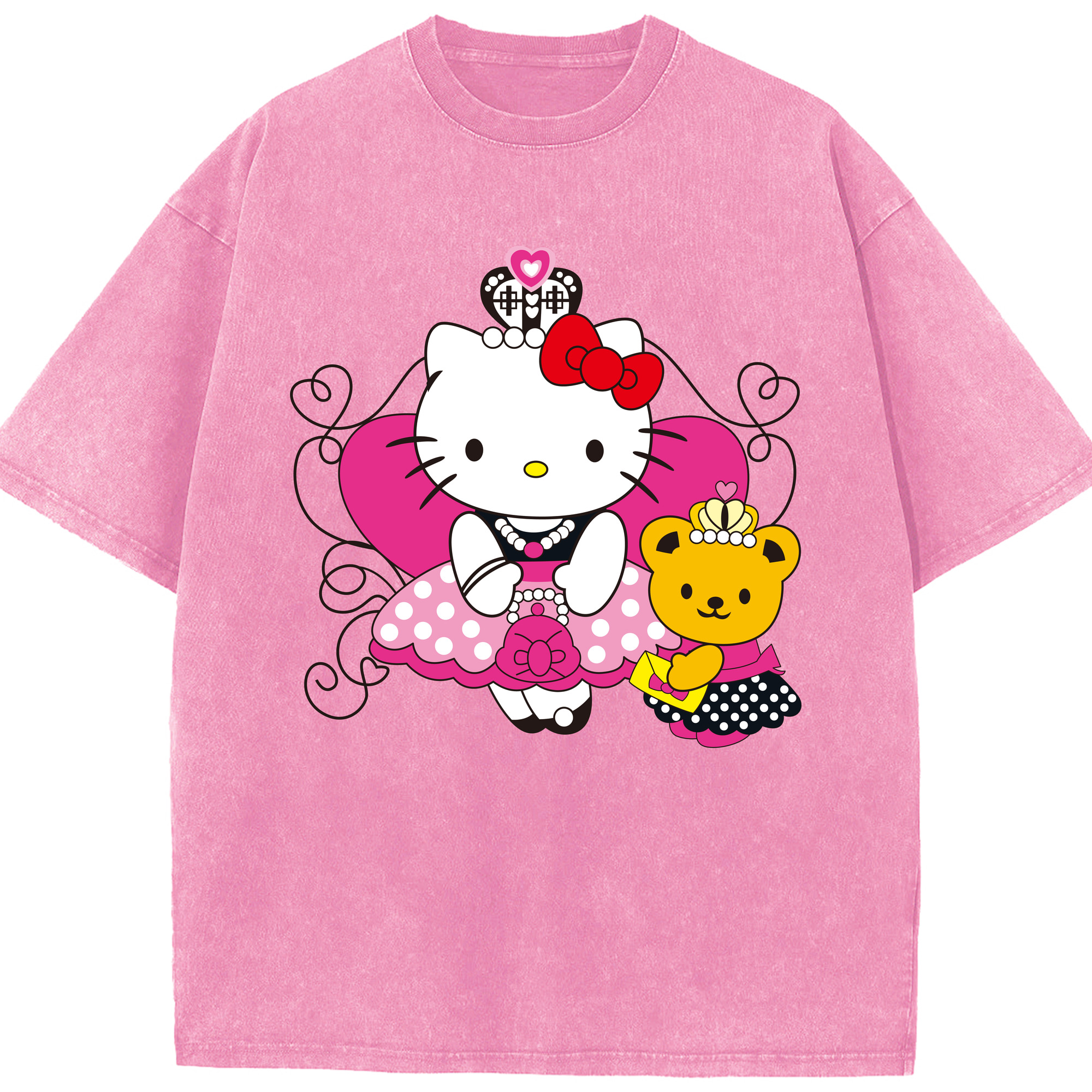 （画像用） Hello Kitty ハローキティ 綿100% ヴィンテージ風 半袖Tシャツ（フロントプリント）